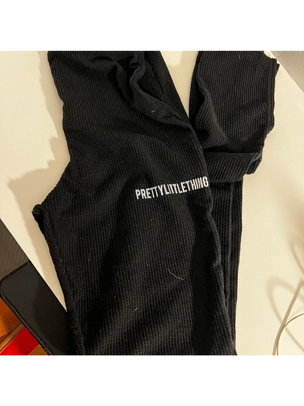 Prettylittlething black ribbed pants size